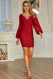 Burgundy V-Neck Long Sleeves Sheath Homecoming Dresses