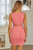 Pink Round Neck Sleeveless Perspective Short Homecoming Dresses