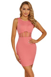 Pink Round Neck Sleeveless Perspective Short Homecoming Dresses