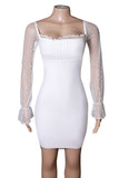 White Square Neck Long Mesh Sleeves Bandage Homecoming Dresses