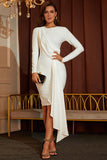 White Long Sleeves Irregular Bandage Homecoming Dresses