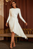 White Long Sleeves Irregular Bandage Homecoming Dresses