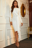 White Long Sleeves Irregular Bandage Homecoming Dresses