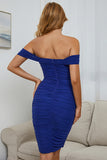 Blue Off The Shoulder Sheath Homecoming Dresses