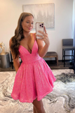 Pink A-line V-Neck Sequins Short Prom Dresses Homecoming Dresses N378