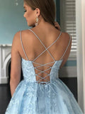 A Line Blue Lace Graduation Homecoming Dresses N347