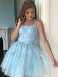 A Line Blue Lace Graduation Homecoming Dresses N347