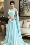 A Line One Shoulder Chiffon Formal Long Prom Dresses PW295