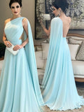 A Line One Shoulder Chiffon Formal Long Prom Dresses PW295