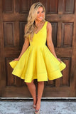 A Line V-Neck Yellow Sleeveless Homecoming Dress PM20