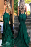 Sexy Mermaid V-Neck Lace Long Prom Dress Evening Gowns