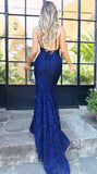 Sexy Mermaid V-Neck Lace Long Prom Dress Evening Gowns