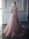 Fashion A-line Deep V-Neck Tulle Long Prom Dress