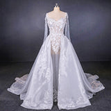 Long Sleeve Sweetheart White Bridal Dress with Applique Wedding Dress W1145