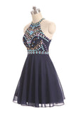 Dark Blue Beads Short Cute Halter Sweet 16 Cocktail Dress  GR56