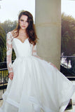 Glamorous V-Neck Backless Sweep Train Long Sleeves Lace Organza Wedding Dresses PM305