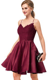 Elegant Straps A Line Lace Satin Red Short Homecoming Dress