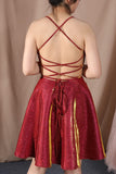 Spaghetti Straps Burgundy Lace Up Short Homecoming Dress