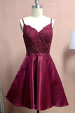 Elegant Straps A Line Lace Satin Red Short Homecoming Dress