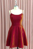 Spaghetti Straps Burgundy Lace Up Short Homecoming Dress