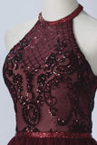 Elegant Short Burgundy A Line Halter High Neck Homecoming Dress