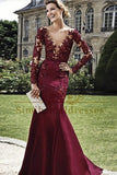 Burgundy Sheath Column V-Neck Floor-Length Prom Dresses PM415