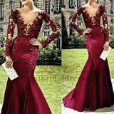 Burgundy Sheath Column V-Neck Floor-Length Prom Dresses PM415