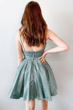 Sparkle Green V-Neck Short Homecoming Dress