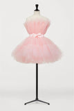 Cute Strapless Tulle Short Homecoming Dresses