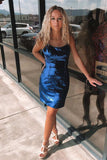 Shinning Sequins Spaghetti Straps Navy Blue Homecoming Dress