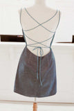 Pretty Spaghetti Straps Backless Blue Lace Up Short Homecoming Dress