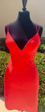 Sexy Spaghetti Straps V-Neck Satin Short Prom Dresses Homecoming Dresses