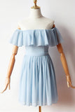 Off the Shoulder Light Blue Chiffon Short Homecoming Dress