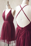 Deep V-Neck Spaghetti Straps Sleeveless Tulle Short Prom Dresses Homecoming Dresses