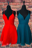 A Line V-Neck Spaghetti Straps Chiffon Short Homecoming Dress