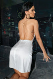 Simple White Satin Short Backless Homecoming Dress