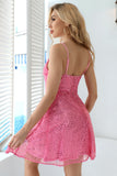 Pink Spaghetti Straps Sequins Short Homecoming Dress