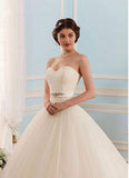 2017 White Tulle Sweetheart Strapless Open Back Ball Gown Sleeveless Floor-Length Wedding Dress PM753