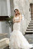 Sheath V-Neck Sleeveless Appliques Tulle Wedding Dress WH48395