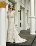 Mermaid V-Neck Long Sleeve Lace Split Prom Wedding Dress WH47394