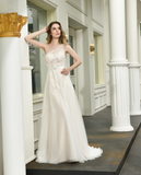 A Line One Shoulder Sleeveless Appliques Tulle Wedding Dress WH33393