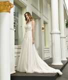 A Line One Shoulder Sleeveless Appliques Tulle Wedding Dress WH33393