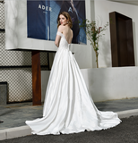 A Line Off The Shoulder Appliques Silk Like Satin Wedding Dress WH32382