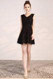 Black V-Neck Slim Sleeveless Sparkling Short Homecoming Dress DTH0015