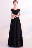 Simple Black Off The Shoulder Long Prom Dresses DTH0019L