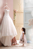 Charming Sweetheart Lace Appliques High-Low Tulle A-Line Wedding Gown PM116