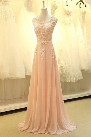 Gorgeous A Line Chiffon Floor-Length Appliques Long Evening Dresses