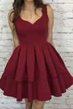 A Line V Neck Burgundy Short Open Back Prom Dress,Sleeveless Homecoming Dresses UK PH755