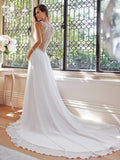 A Line Chiffon V-Neck Beach Wedding Dress