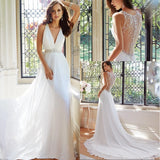 A Line Chiffon V-Neck Beach Wedding Dress